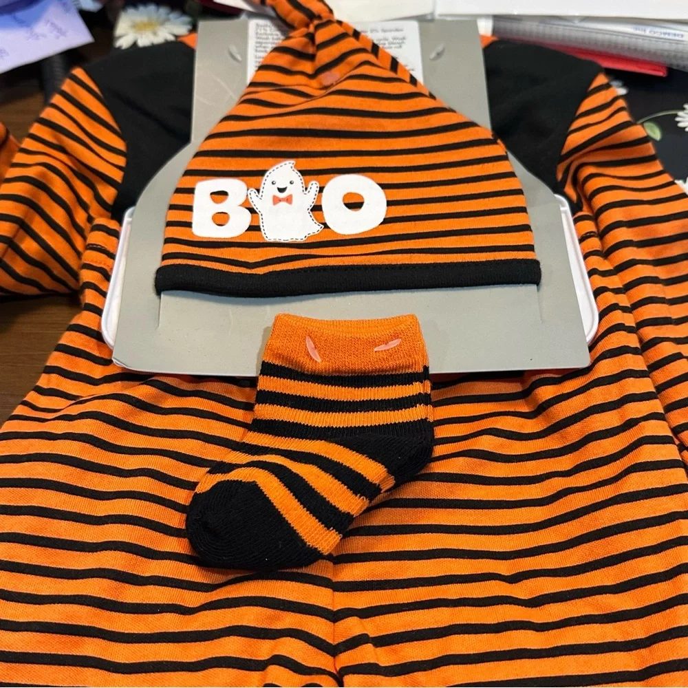 Baby Essentials Black and Orange Halloween Outfit “Scary‎ Handsome” 4-Piece Set